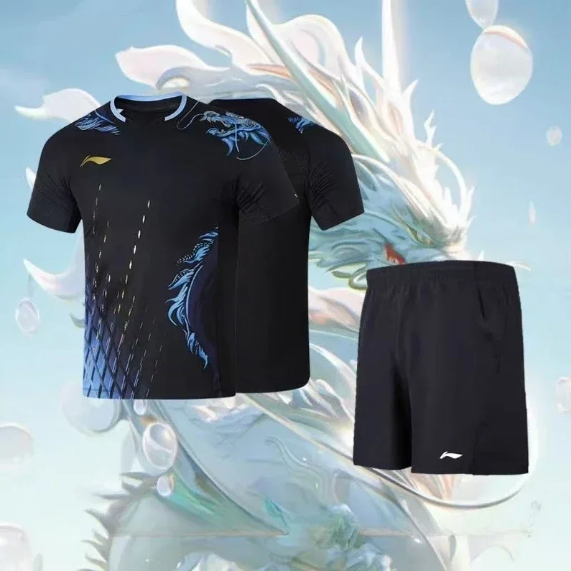 Table Tennis Shirt - Tafeltennissportkledingset met drakenpatroon, sneldrogend T-shirt met